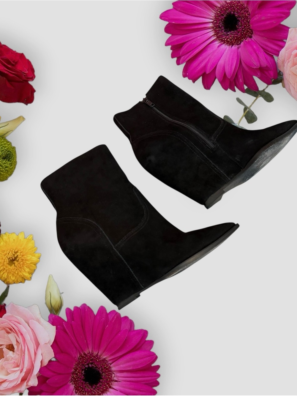 Ash Black Suede Ankle Booties with Pointed Toe